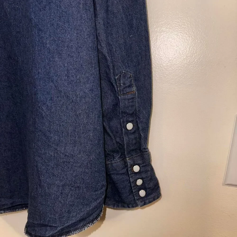 Wrangler Men's Blue Demin Jean Shirt XL Pearl Snap Vintage Cowboycore Western - Picture 4 of 8